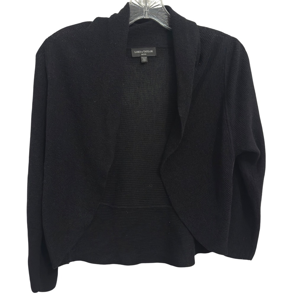 Lord & Taylor Petite Shrug Cardigan Black Ribbed Shawl Collar Balletcore PM